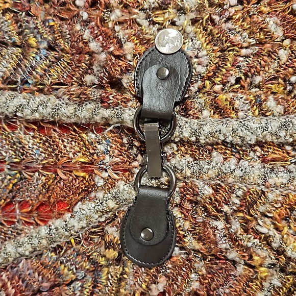 dressbarn Multicolor brown tan rust open knit horse bit closure Petite Small EUC - Picture 3 of 8